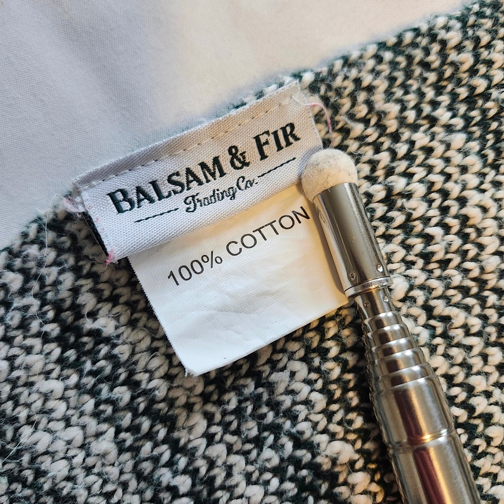 Balsam & Fir Trading Co Green Snowflake Knit Throw Blanket 100% Cotton Fair Isle - Picture 3 of 3